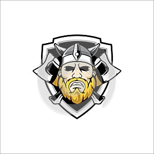 AMAZING viking with axe and shield vector logo template