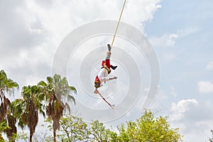 The amazing Voladores ceremony outside the ruins of El Tajin in Veracruz, Mexico