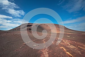 Amazing volcanic landscape and lava desert in Timanfaya national park, Lanzarote, canary islands, Spain.