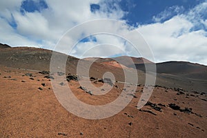 Amazing volcanic landscape and lava desert in Timanfaya national park, Lanzarote, canary islands, Spain.