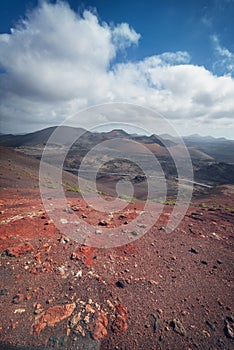 Amazing volcanic landscape and lava desert in Timanfaya national park, Lanzarote, canary islands, Spain.