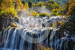 Amazing waterfalls Krka National Park in Croatia, beautiful Skradinski Buk Waterfall in Krka National Park. Travel attraction in