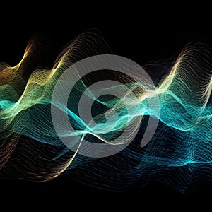 amazing wavy vibrational sound waves on black background generative AI photo