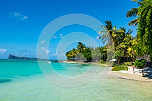 Amazing white beaches of Mauritius island. Tropical vacation