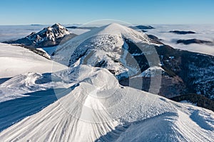 Amazing winter view towards hills Big Rozsutec and Stoh