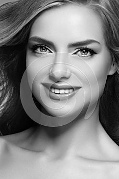 Amazing Woman Blond. Beautiful Girl studio face portrait