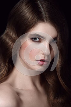 Amazing woman portrait. Hairdo hollywood waves.