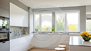 Amazingly bright kitchen in a contemporary house with a window.