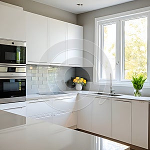 Amazingly bright kitchen in a contemporary house with a window.