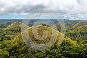 Amazingly shaped Chocolate hills on sunny day on Bohol island, Philippines