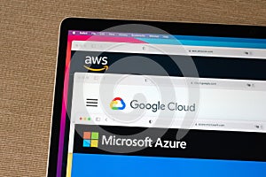 Amazon AWS, Google Cloud, and Microsoft Azure logos of competing cloud computing services