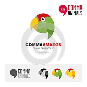 Amazon Parrot bird concept icon set and modern brand identity logo template and app symbol based on comma sign