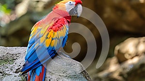 Amazon parrot on the stone with beautiful background