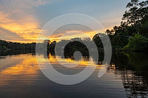 Amazon Rainforest Sunset Reflection, Yasuni, Ecuador