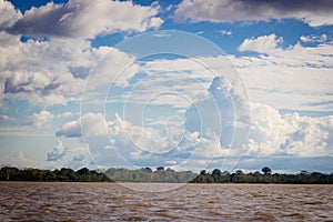 Amazon river jungle with amazing sky and clouds