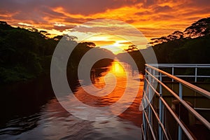 amazon sunset melting into river, viewed from cruise ship