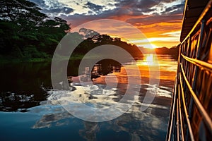 amazon sunset melting into river, viewed from cruise ship
