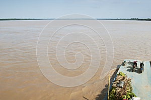 Amazon transportation boat on amazon river