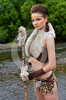 Amazon woman on the background of the river