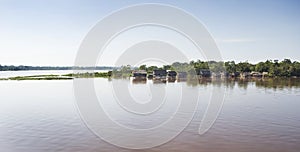 Amazonas landscape. Typical indian tribes settlement in Amazon