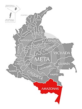 Amazonas red highlighted in map of Colombia