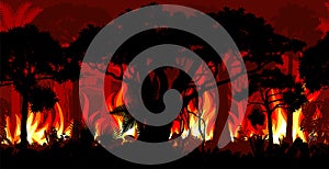 Amazonia rainforest Jungle in Brazil is burning -  fire Deforestation Seamless Vector