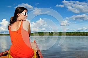 The Amazonian jungle explore by boat by the tourist