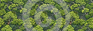 Amazonian tree seamless pattern, top view, hyperrealism.