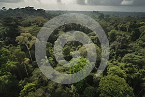 amazons jungle, with the canopy of trees and vines visible from above