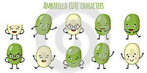 Ambarella fruit cute funny cheerful characters with different poses and emotions