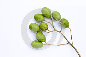 Ambarella fruits on white. Top view photo