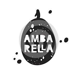 Ambarella grunge sticker. Black texture silhouette with lettering inside. Imitation of stamp, print with scuffs