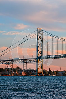 The Ambassador Bridge, connects the U.S. and Canada. It is the busiest international border crossing in North America