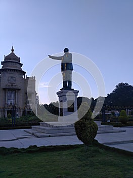 Ambedkar statue in vidhana soudha at evening