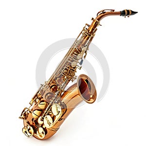 Amber Alto Saxophone isolated on white background photo