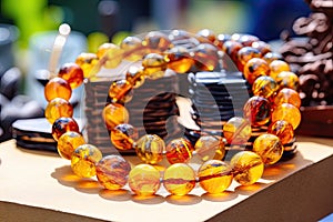 Amber Beads in a Street Shop, Baltic Sea Souvenir, Natural Jewelry, Gold Brown Stone Necklace