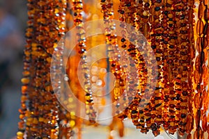 Amber Beads in a Street Shop, Baltic Sea Souvenir, Natural Jewelry, Gold Brown Stone Necklace