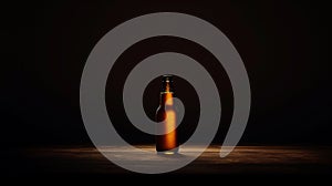 Amber Beer Bottle on Wooden Table With Black Background, Perfect for Advertising