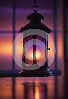 An amber candle lantern hangs from the ceiling, emitting heat and light