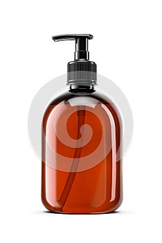 Amber clean transparent unbranded dispenser bottle isolated on white