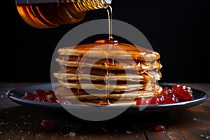 Amber-colored Pancake syrup. Generate Ai