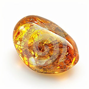 Amber Crystal Isolated, Golden Amber Pebble on White