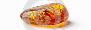 Amber Crystal Isolated, Golden Amber Pebble on White