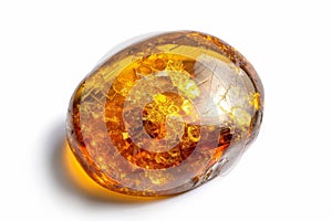 Amber Crystal Isolated, Golden Amber Pebble on White