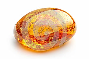 Amber Crystal Isolated, Golden Amber Pebble on White