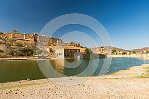 Amber Fort, famous travel destination in Jaipur, Rajasthan, India. The impressive landscape and cityscape.