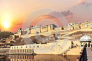 Amber Fort of India, Jaipur, full view at sunset