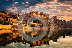 Amber Fort in Jaipur, Rajasthan, India, Amber Fort and Maota Lake, Jaipur, Rajasthan, India, AI Generated