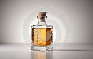 Amber glass bottle of Disaronno on table alcoholic beverage