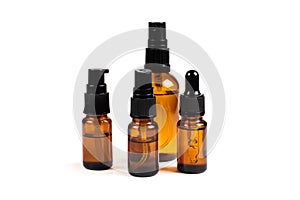 Amber glass bottles for cosmetics, natural medicine, essential oils or other liquids